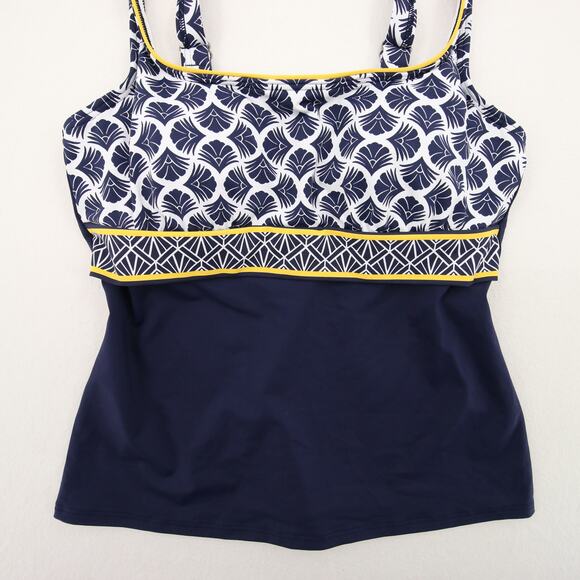 Lands End Tankini Swim Top Navy Yellow White Pattern Underwire Support Size 6P - Picture 3 of 8